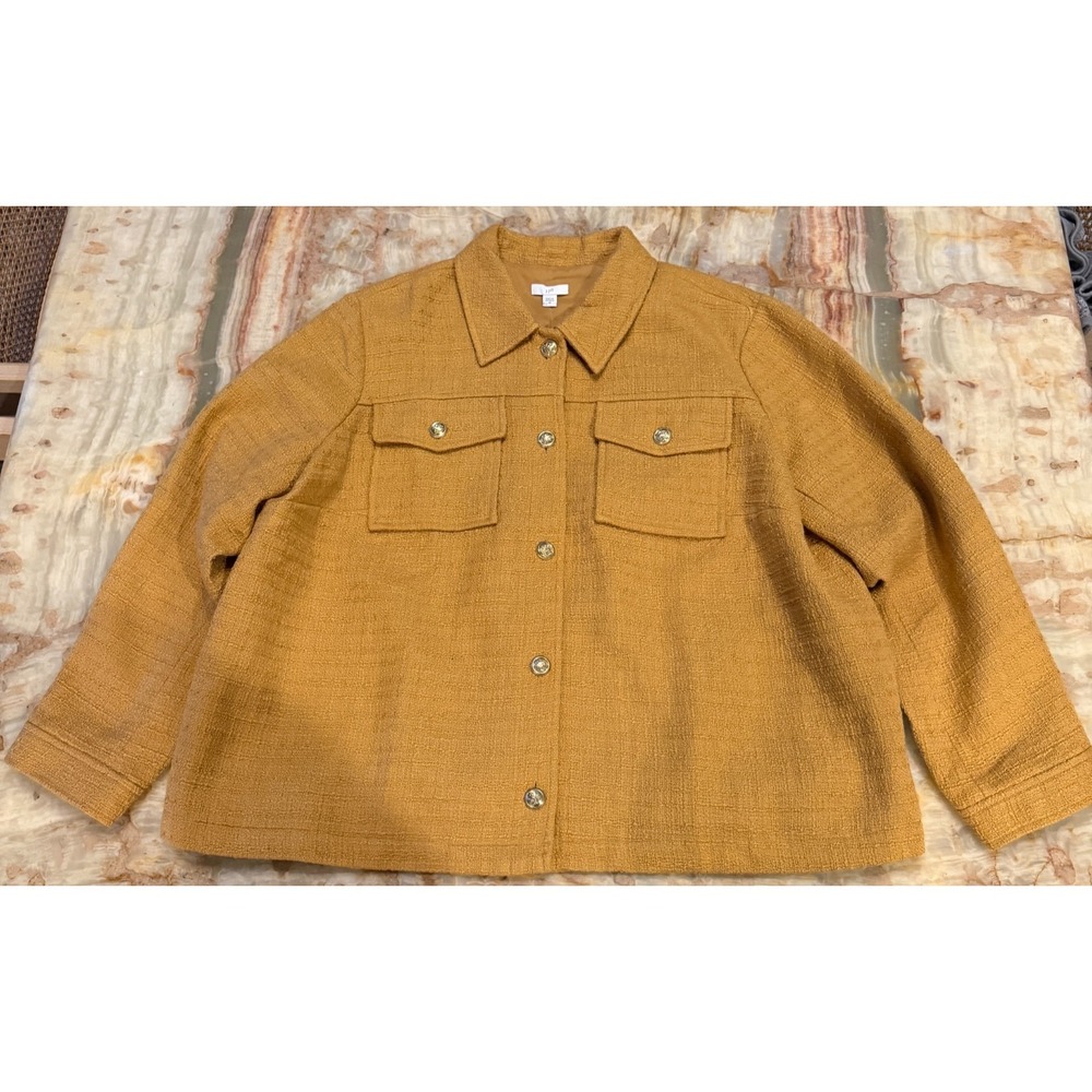 J. Jill Mustard Yellow Textured Button-Front Jacket